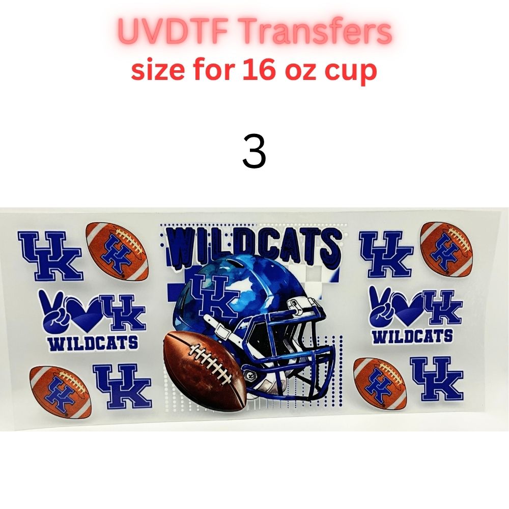 Blue & Red College Inspired UV DTF Cup Wrap Transfers | Wildcat Style 16 oz Glass Can Decals | Game Day Drinkware Wraps
