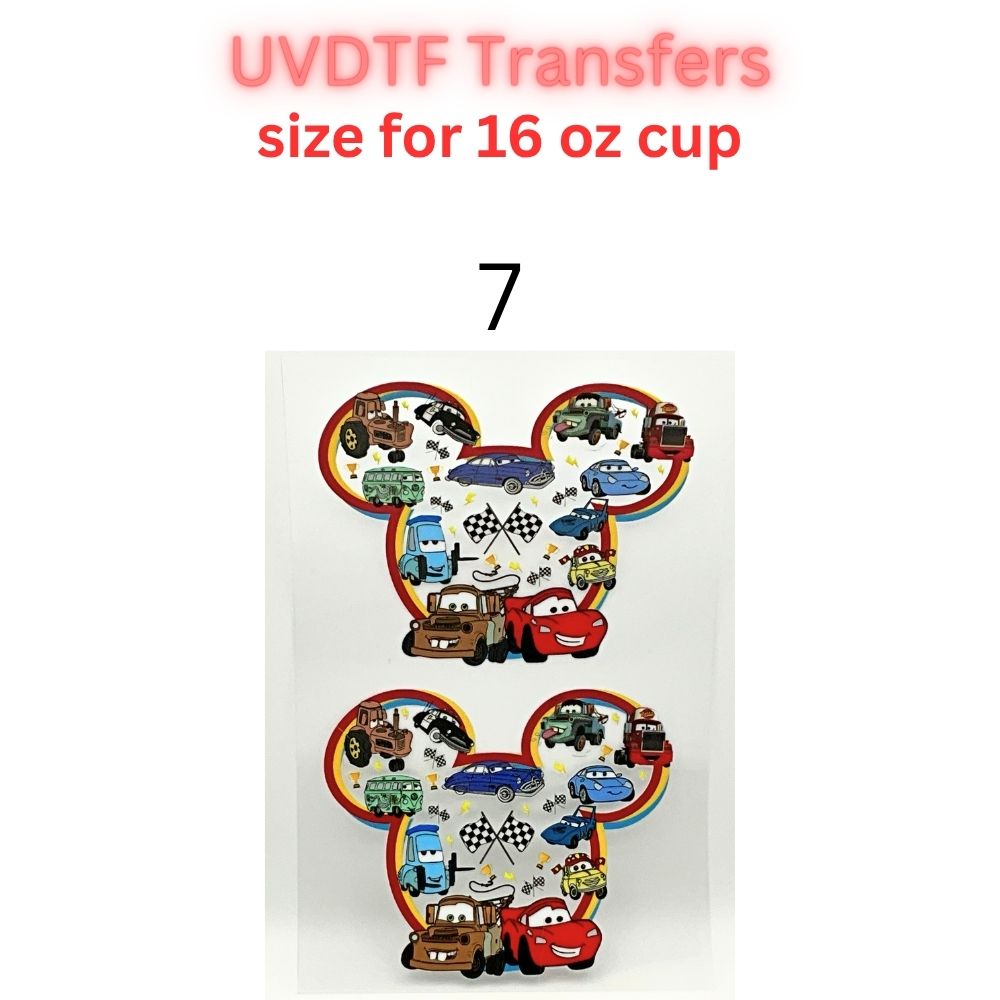 Kids Racing Cartoon UV DTF Cup Wrap Transfers | Retro Race Car Inspired Designs | 16 oz Libby Cup Decals