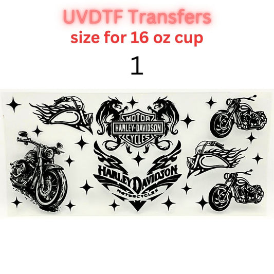 Motorcycle UVDTF Cup Wrap | Biker Skull Tumbler Decal | Vintage Chopper Design | 16oz Glass Cup Transfer | Retro Rider Theme