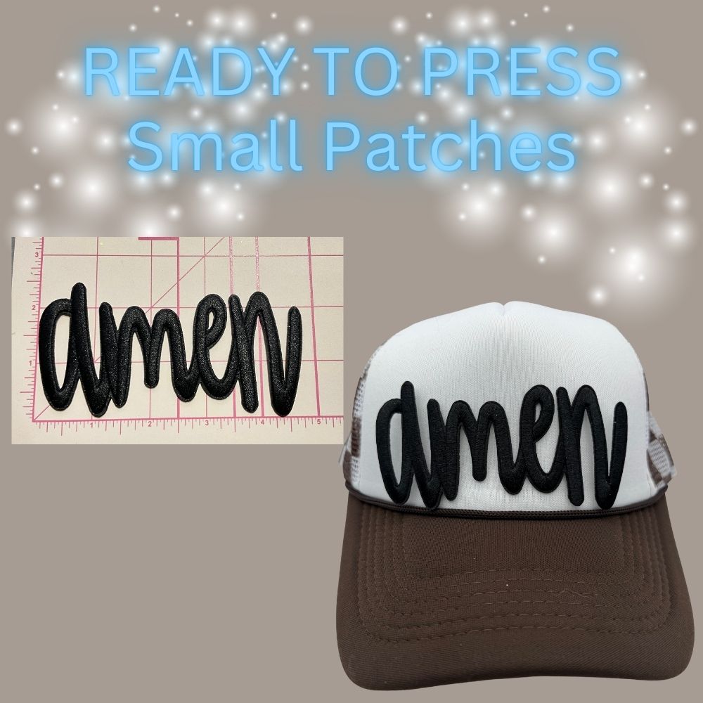 ✨ READY TO PRESS — “Amen” Small Patches (Trucker Hat Patches) ✨