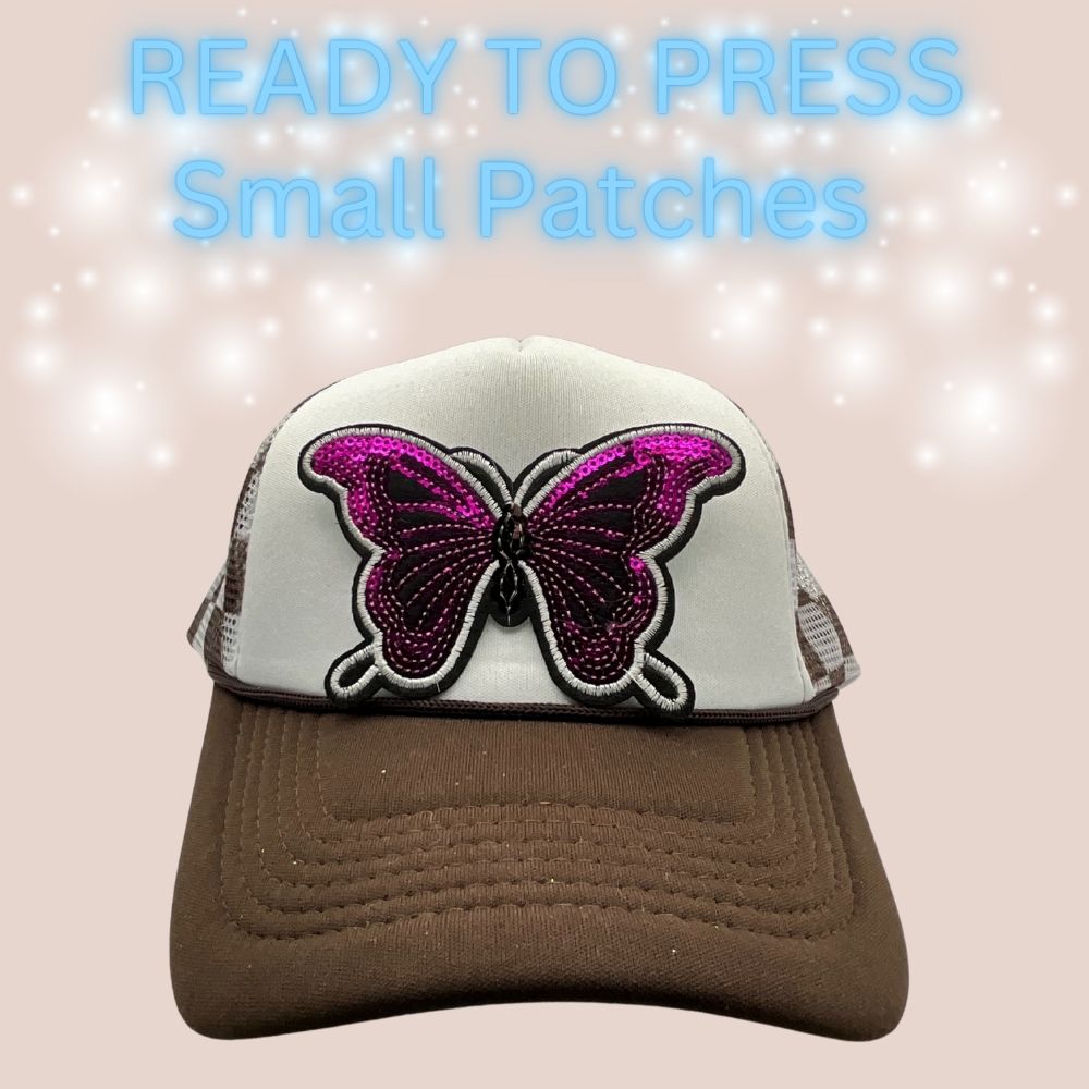 Ready to Press Sequin Butterfly Patches | Small Embroidered Butterfly Heat Transfer Patches for Hats & Apparel