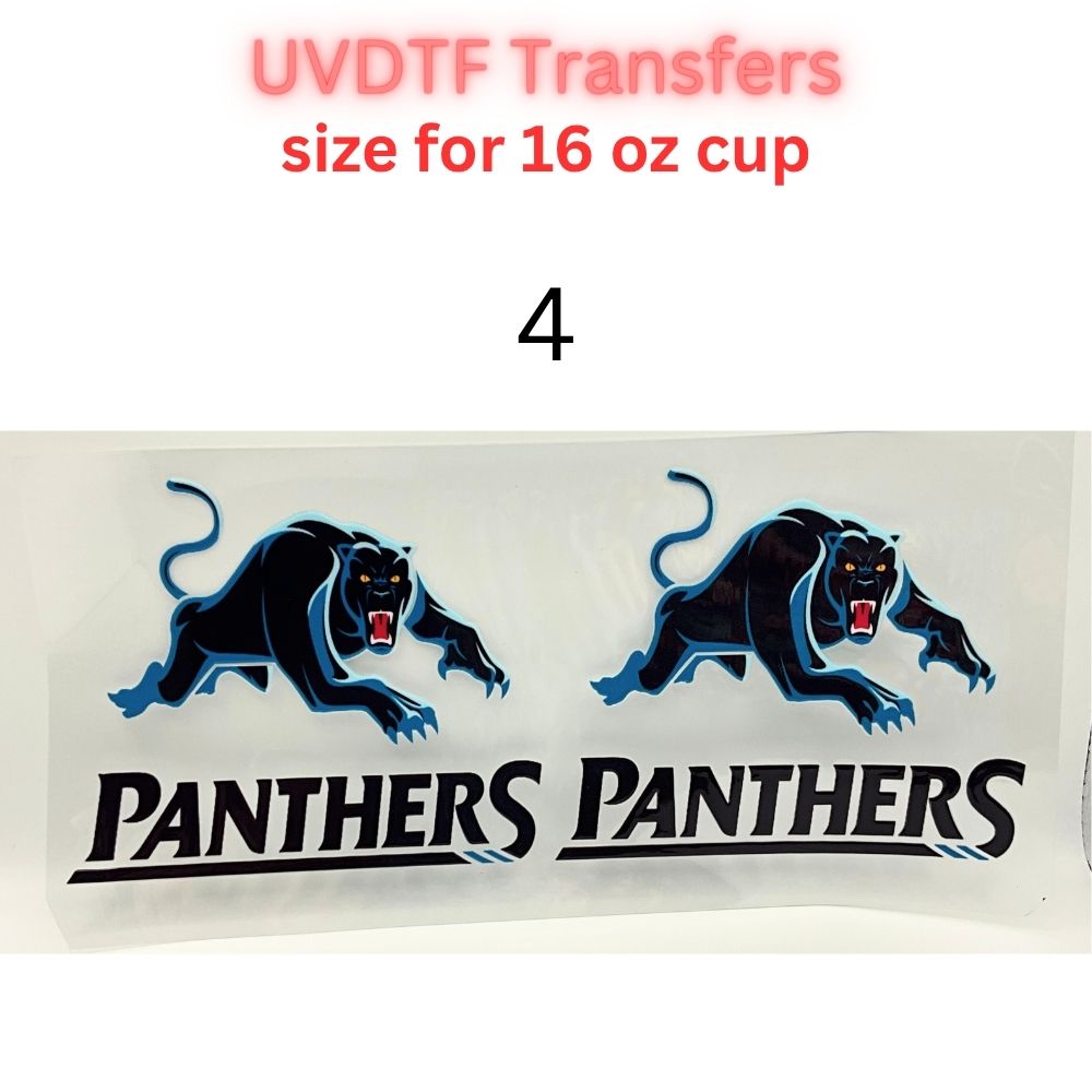 Panther Style Football UV DTF Wrap for 16oz Glass Can | Black Blue Sports Fan Cup Wrap | Game Day Tumbler Decal
