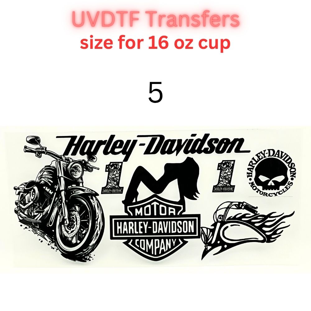 Motorcycle UVDTF Cup Wrap | Biker Skull Tumbler Decal | Vintage Chopper Design | 16oz Glass Cup Transfer | Retro Rider Theme