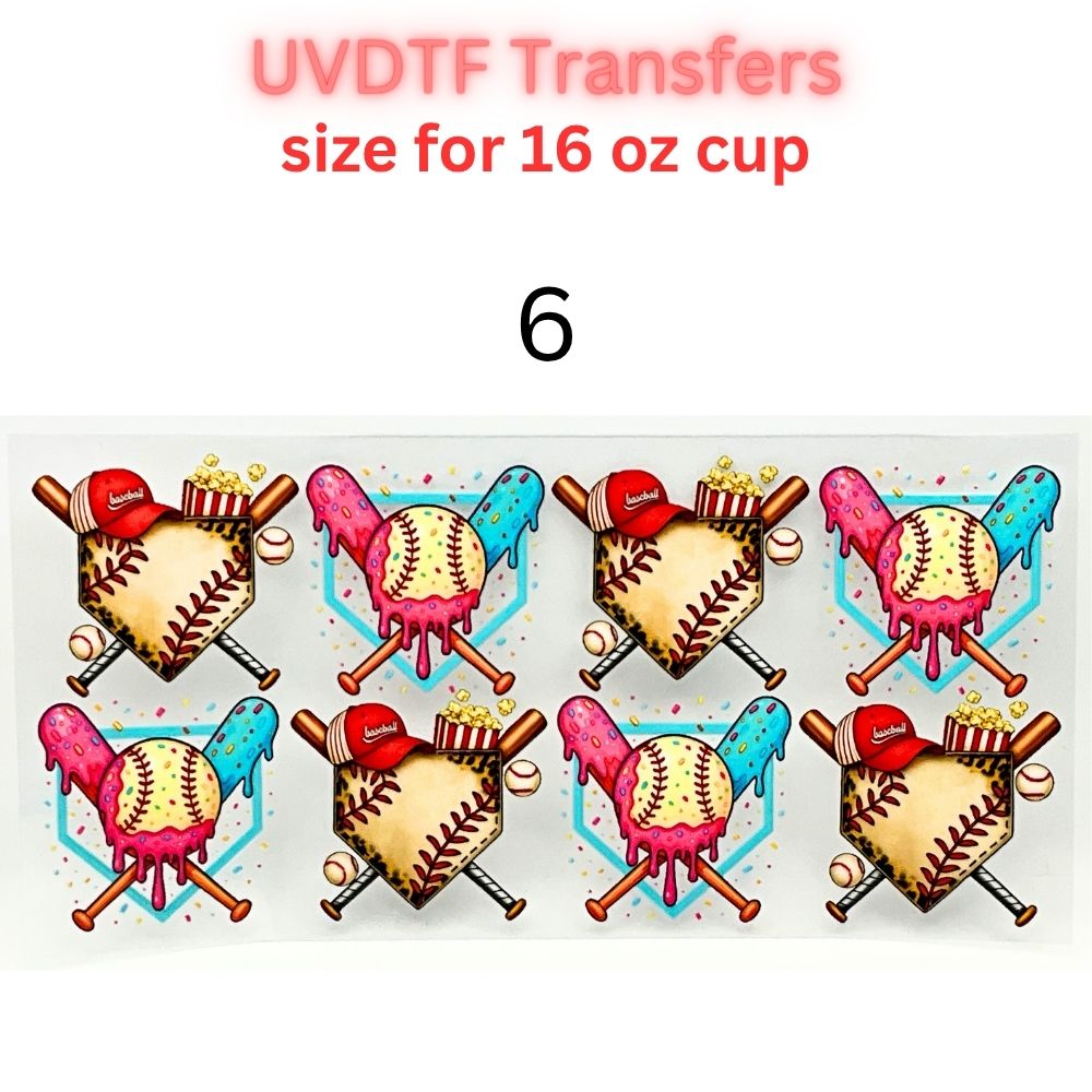 Baseball UVDTF Cup Wrap | Sports Glass Cup Decal | Game Day Tumbler Wrap | 16oz Libbey Glass Transfer