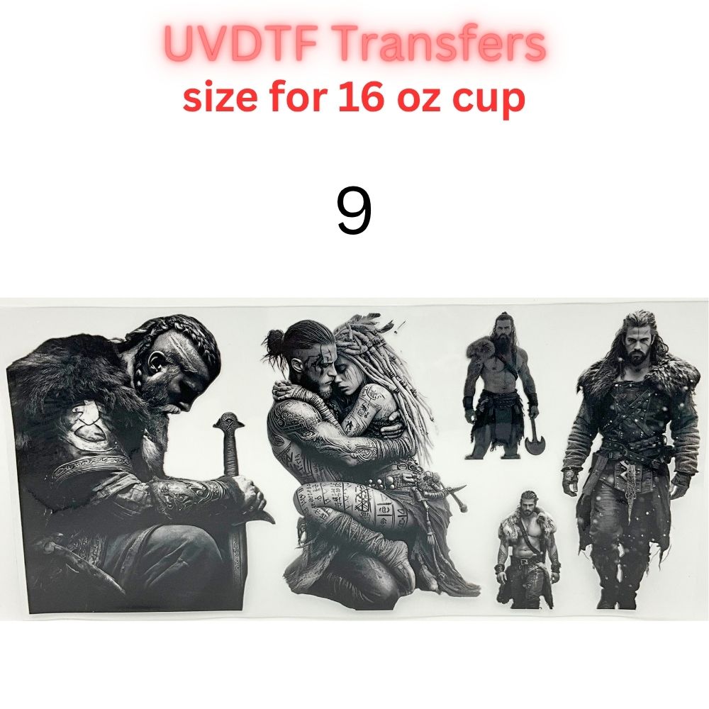 Nordic Warrior UV DTF Transfer | Viking Inspired Cup Wrap | 16 oz Glass Can Decal | Waterproof Permanent Sticker