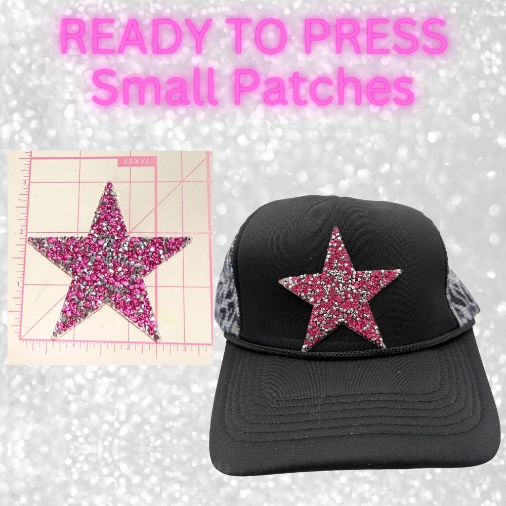⭐ READY TO PRESS – Small Rhinestone | Glitter | Appliqué | Trucker Hat Patches Star Patches ⭐