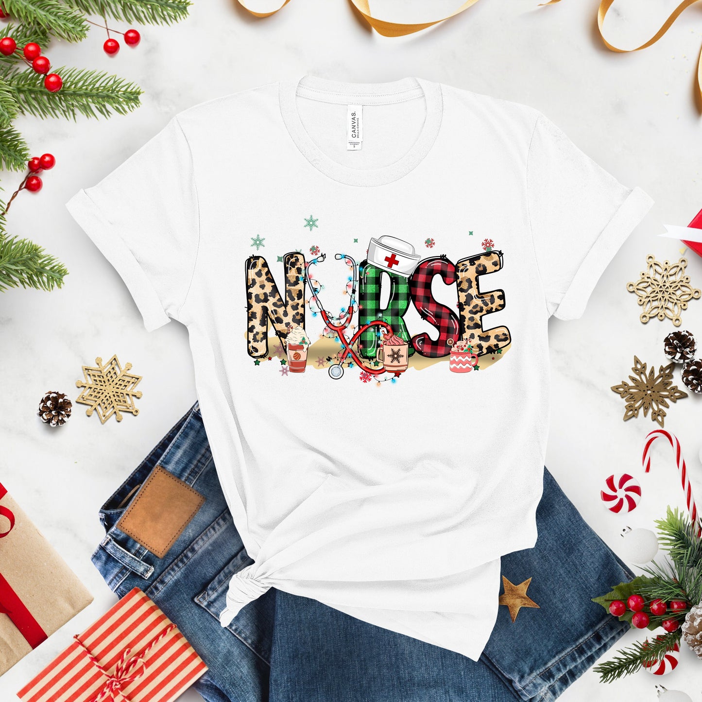 Nurse Christmas PNG Designs – Festive Sublimation Files with Stethoscope & Holiday Patterns