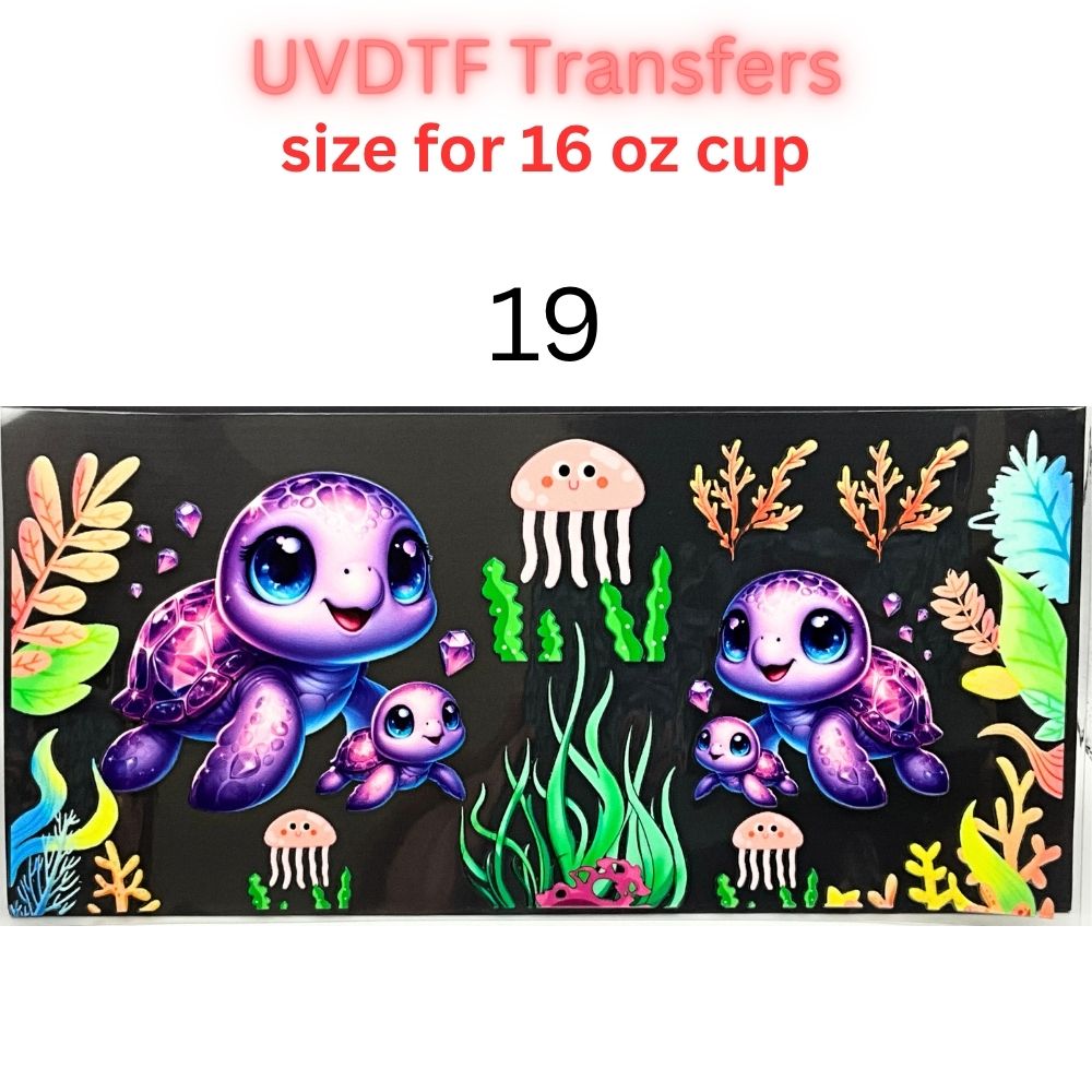 Sea Turtle UVDTF Cup Wrap | Ocean Animal Glass Cup Decal | Cute Marine Life Wrap | 16oz Libbey Glass Transfer
