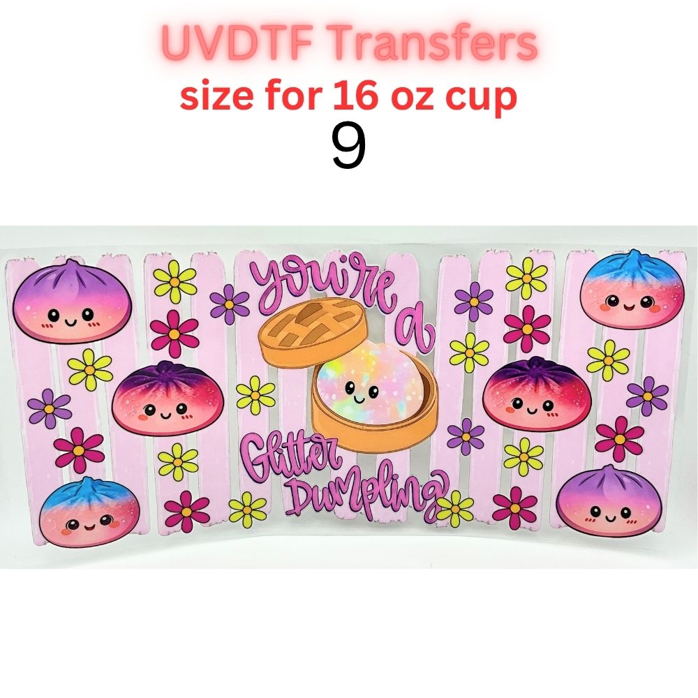 Cute Glitter Dumpling UV DTF Cup Wrap | 16 oz Glass Can Transfer | Kawaii Colorful Dumpling Designs | Choose 1–9