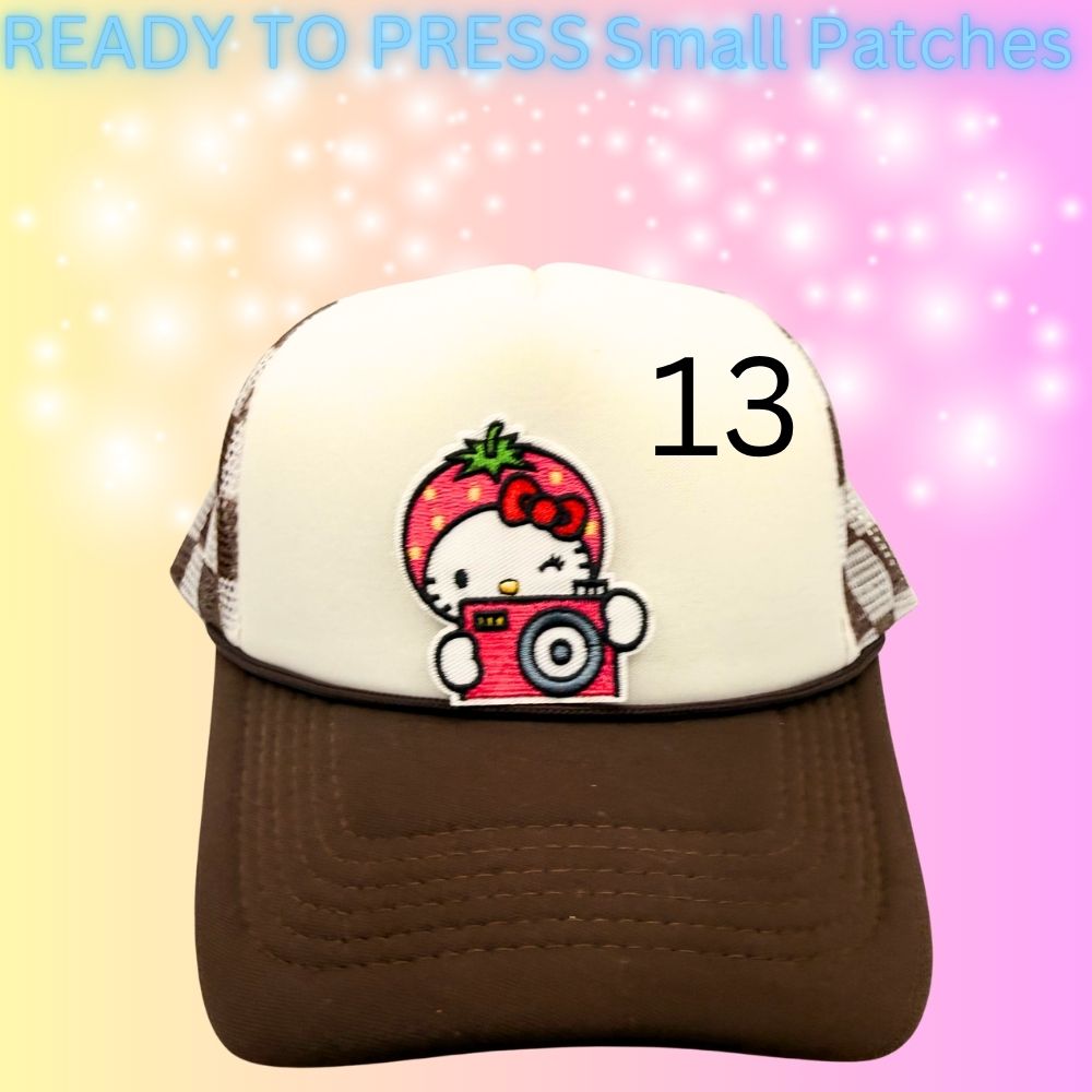 Cute Kitty Character Embroidered Patches | Kawaii Cartoon Style Small Patches | Hat Bar Ready Heat Press | Girly Trendy Patches