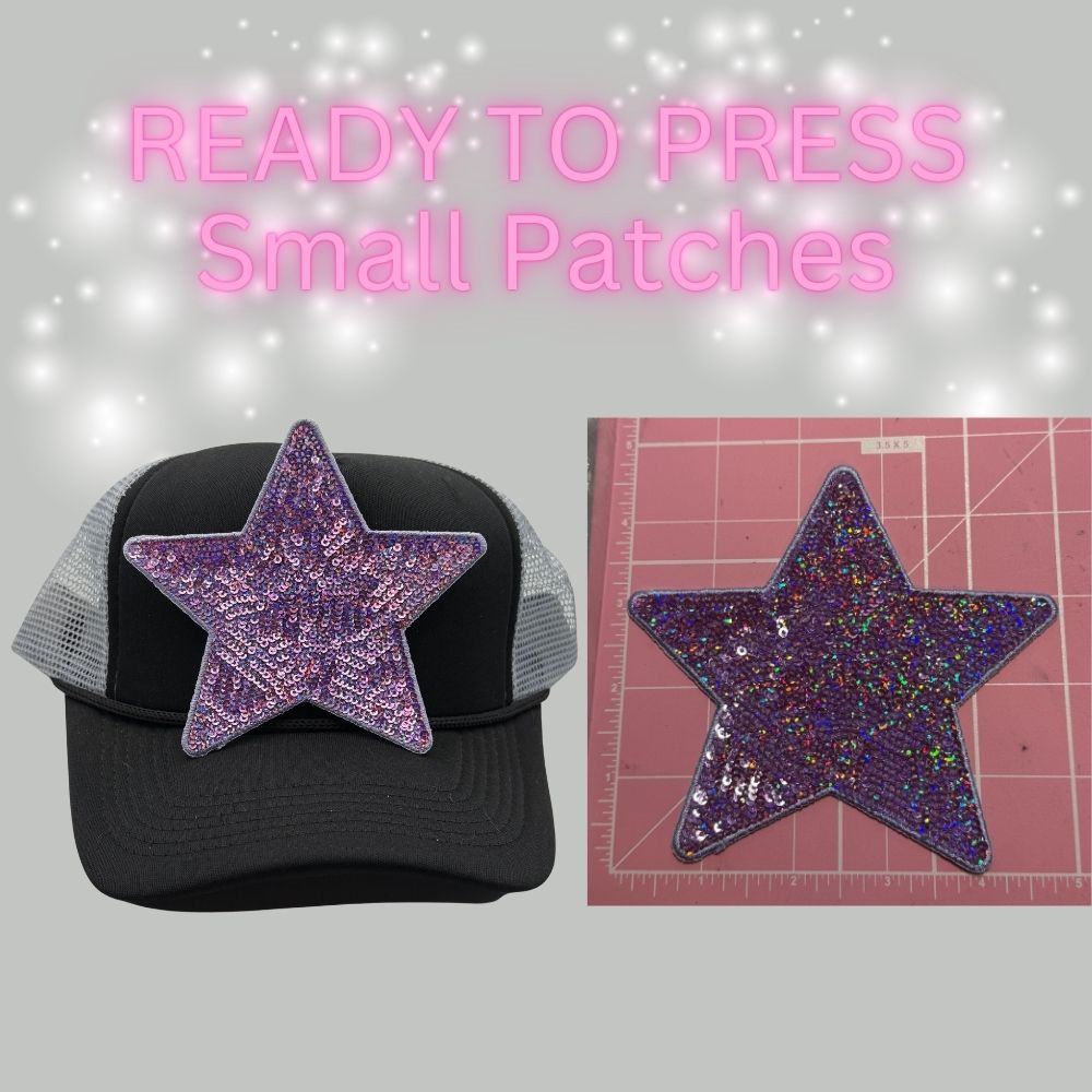 ✨ READY TO PRESS Small Glitter Star & Bow Patches | Sparkly Iron-On Embroidered Appliqués