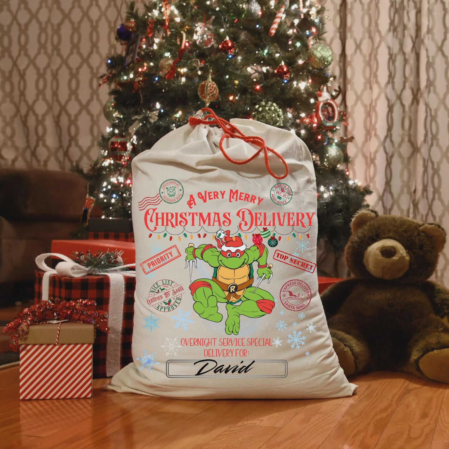 Santa Sack Sublimation Design | Ninja Turtle Christmas Gift Bag PNG JPG | Kids Christmas Sack 20x27" | Instant Download