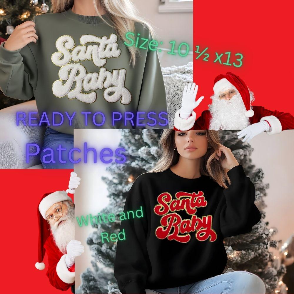 Santa Baby Chenille Patch – Ready to Press Iron-On | Christmas Applique for Sweatshirts, Hoodies & Tees | Holiday DIY Decoration