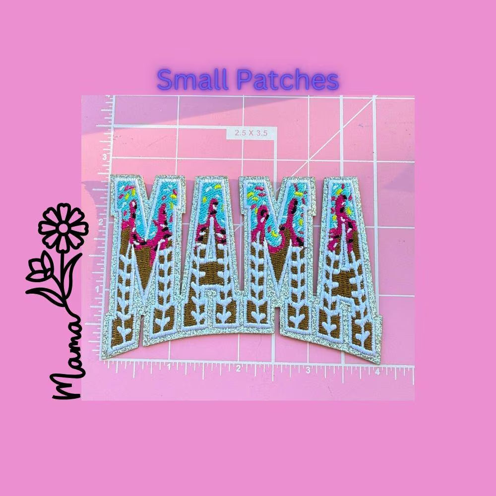 Mama Sport Ice-Cream Sprinkle Embroidered Patch – Small Glitter Letter Iron-On Appliqué for Hats, Jackets & Bags