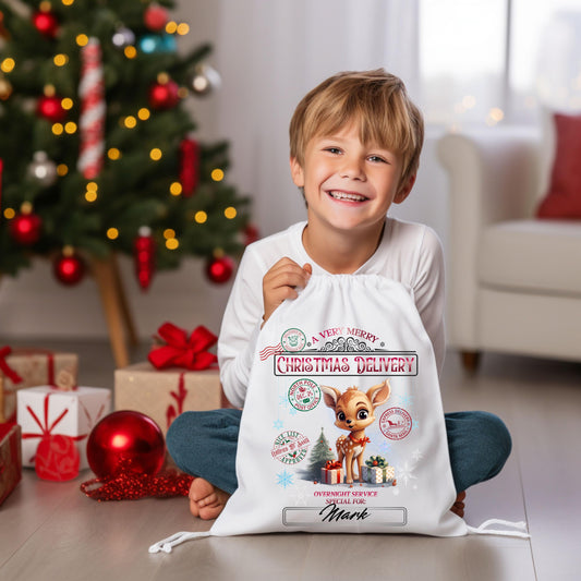 Santa Sack Sublimation Cute Reindeer Design – Christmas Delivery Gift Bag PNG & JPG (20x27 in)