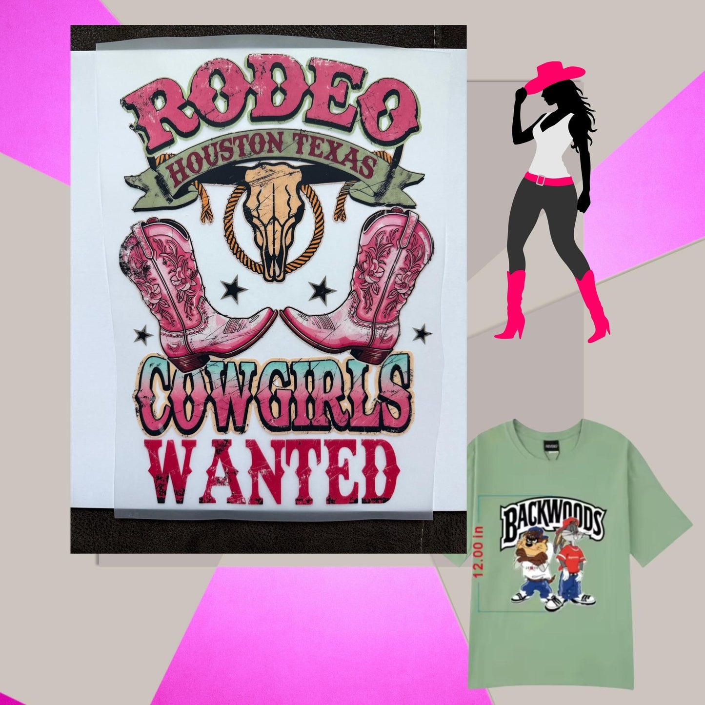 Rodeo Houston Texas Cowgirls Wanted DTF Transfer – Ready to Press Heat Transfer