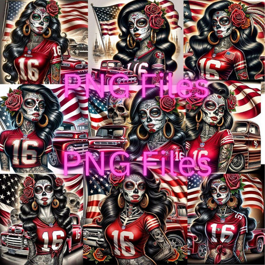 Day of the Dead & 49ers Digital Bundle – 9 Sugar Skull & La Catrina JPG Designs (Instant Download)