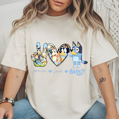 Blue Love Family DTF Transfer/Print Blue Dog and Sister Bingo Peace Love. DTF Ready to Heat Press. 12 inch