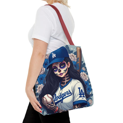 Sugar Skull Baseball Tote Bag, Unique Tote for Sports Fans, Day of the Dead Inspired, Stylish Shopping Bag, Gift for Her
