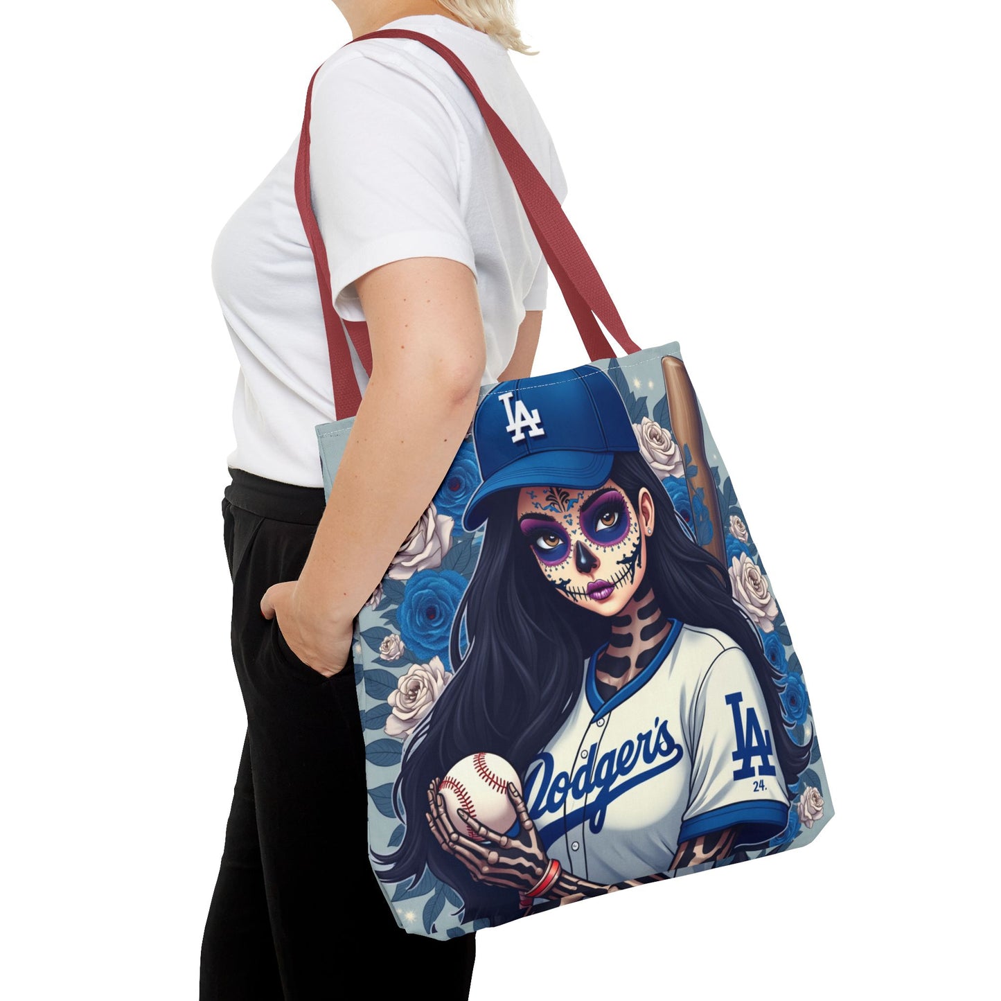 Sugar Skull Baseball Tote Bag, Unique Tote for Sports Fans, Day of the Dead Inspired, Stylish Shopping Bag, Gift for Her