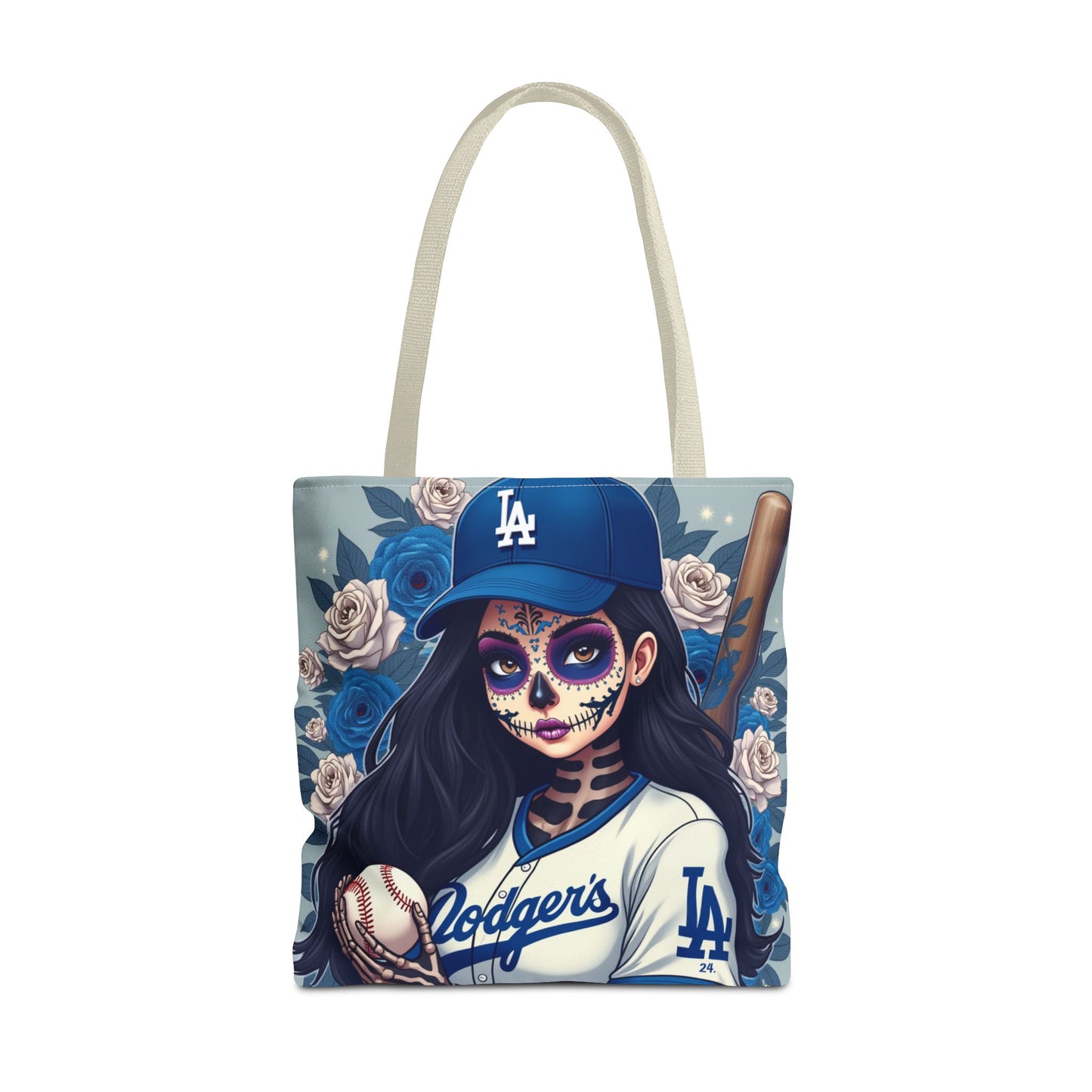 Sugar Skull Baseball Tote Bag, Unique Tote for Sports Fans, Day of the Dead Inspired, Stylish Shopping Bag, Gift for Her