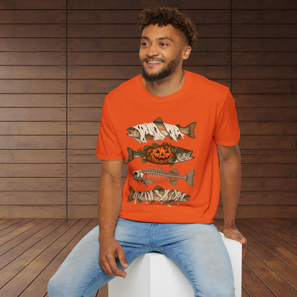 Halloween Fish Skull T-Shirt – Spooky Pumpkin & Fish Bones Fishing Tee