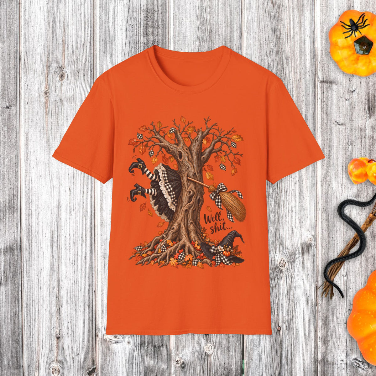 Fall Witch T-Shirt — 'Well, Shit' Halloween Tree Design