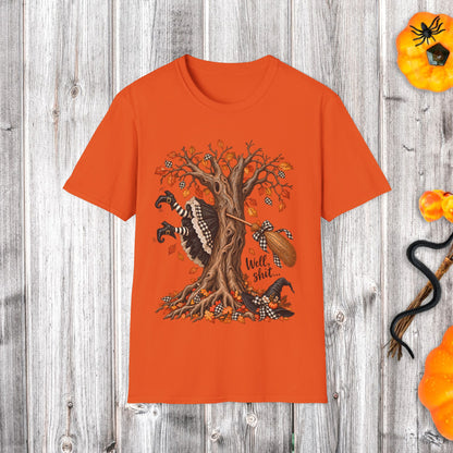 Fall Witch T-Shirt — 'Well, Shit' Halloween Tree Design