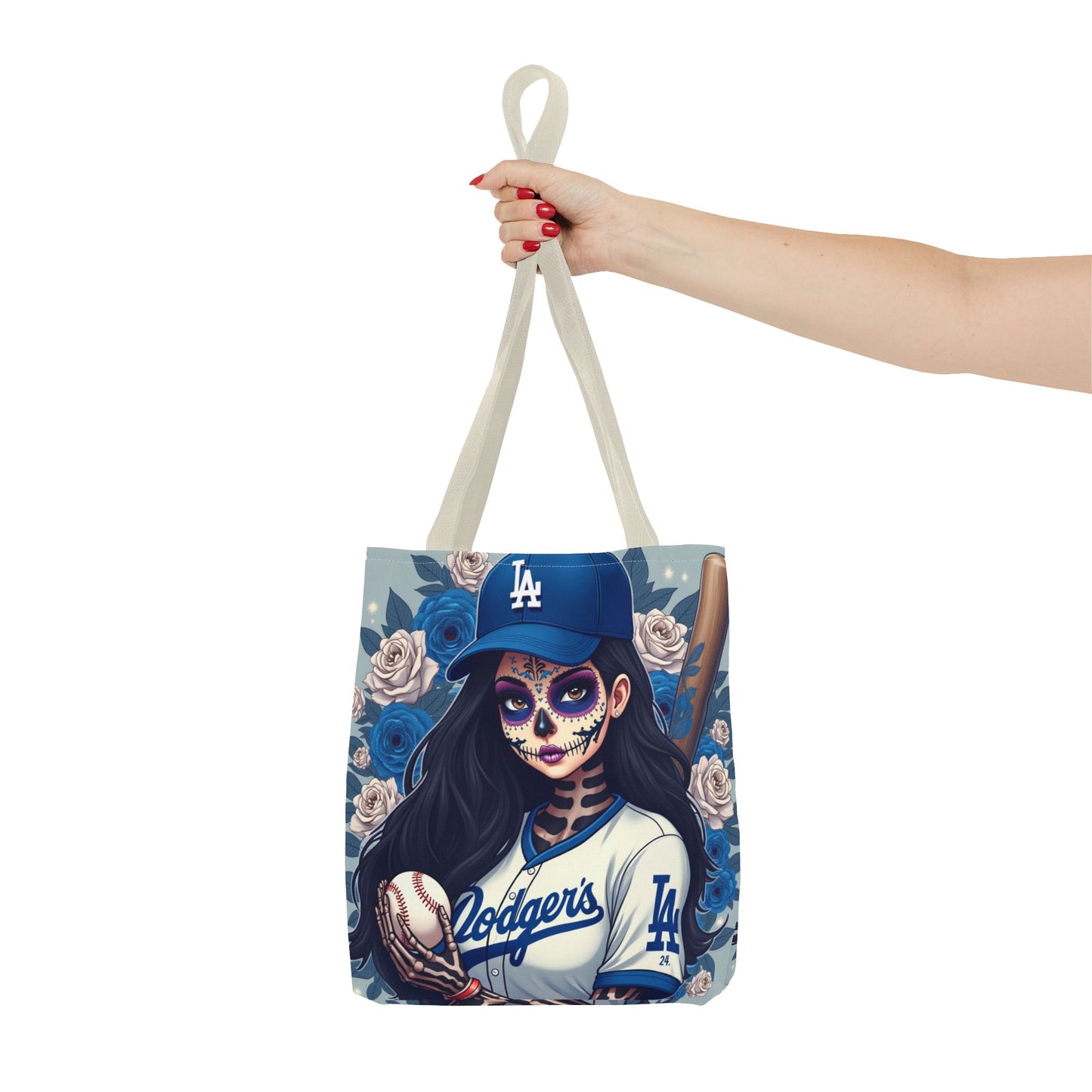 Sugar Skull Baseball Tote Bag, Unique Tote for Sports Fans, Day of the Dead Inspired, Stylish Shopping Bag, Gift for Her