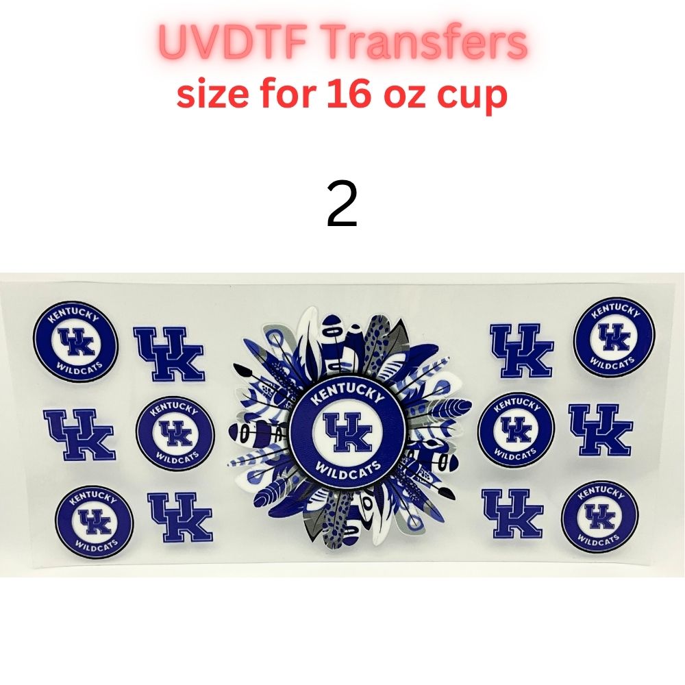 Blue & Red College Inspired UV DTF Cup Wrap Transfers | Wildcat Style 16 oz Glass Can Decals | Game Day Drinkware Wraps