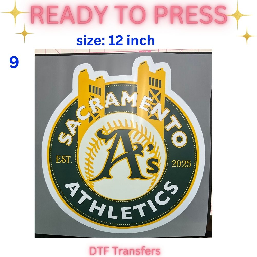 Ready to Press DTF Transfer | Sacramento Baseball Fan Inspired Shirt Transfers | 10 & 12 Inch Heat Transfers | Choose Your Design