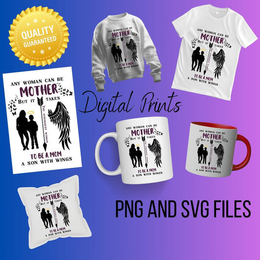 Memorial Mom & Son Teenager, little older Son Digital Files – PNG & SVG Downloads