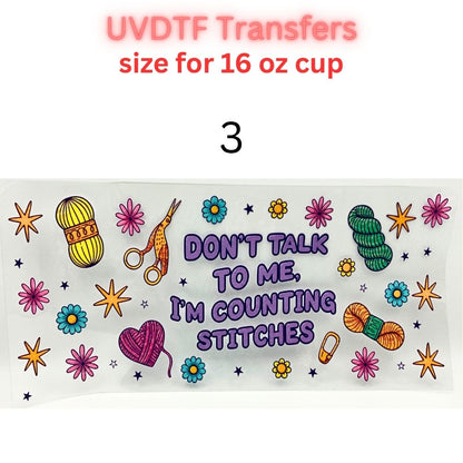 Craft & Giraffe UV DTF Cup Wrap Transfers | Sewing Inspired 16 oz Glass Can Decals | Cute Crafty Cup Wraps