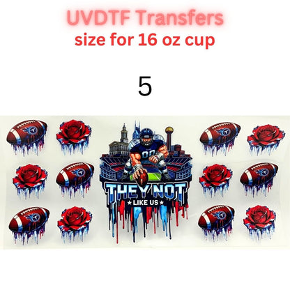 Football Inspired UV DTF Cup Wrap Transfers | Orange & Blue Sports-Themed 16 oz Libby Cup Decals