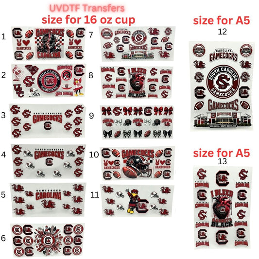 Garnet & Black Football-Themed UV DTF Cup Wrap Decals | 16 oz Cup Transfers | Mascot-Inspired Sports Designs | Waterproof Tumbler Stickers