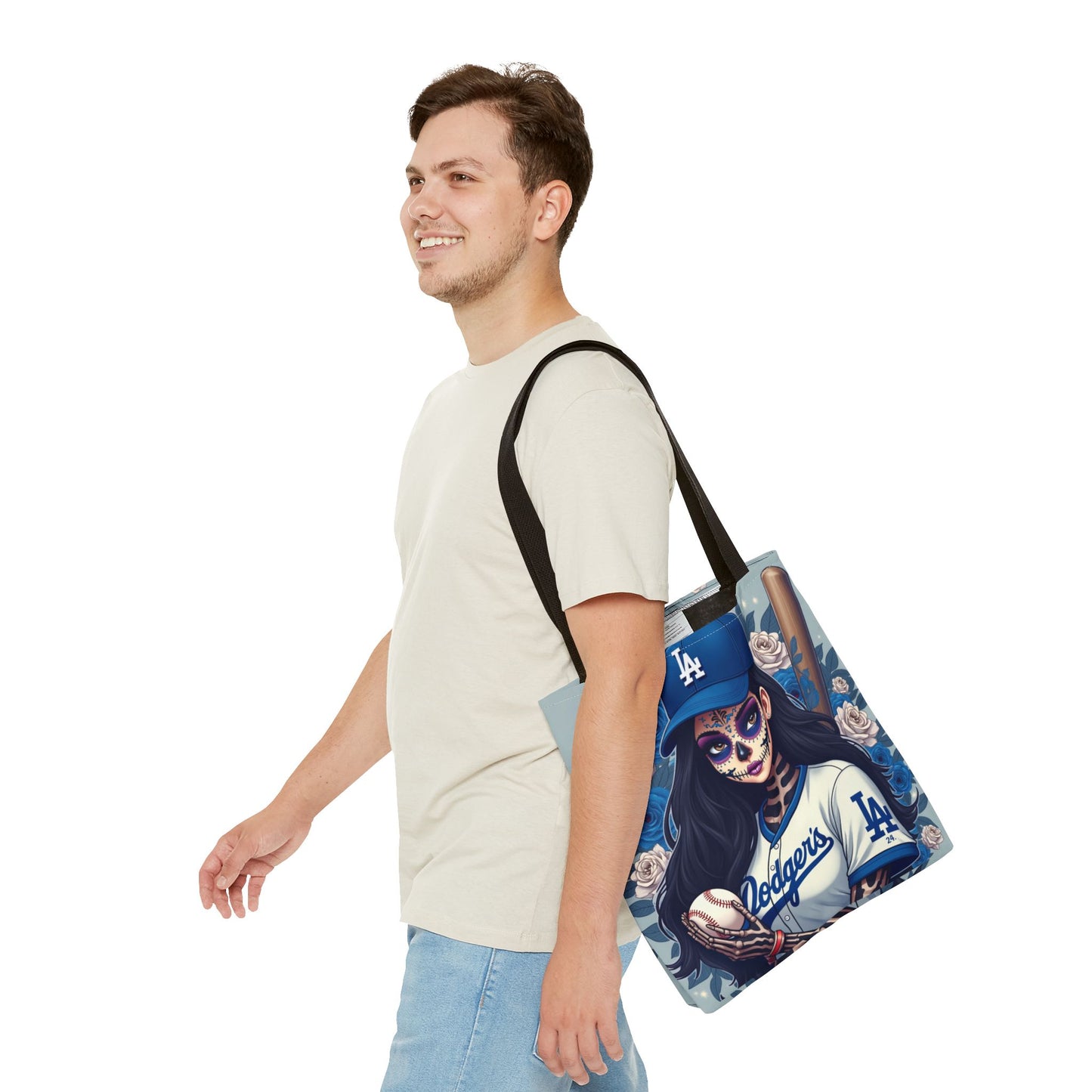 Sugar Skull Baseball Tote Bag, Unique Tote for Sports Fans, Day of the Dead Inspired, Stylish Shopping Bag, Gift for Her