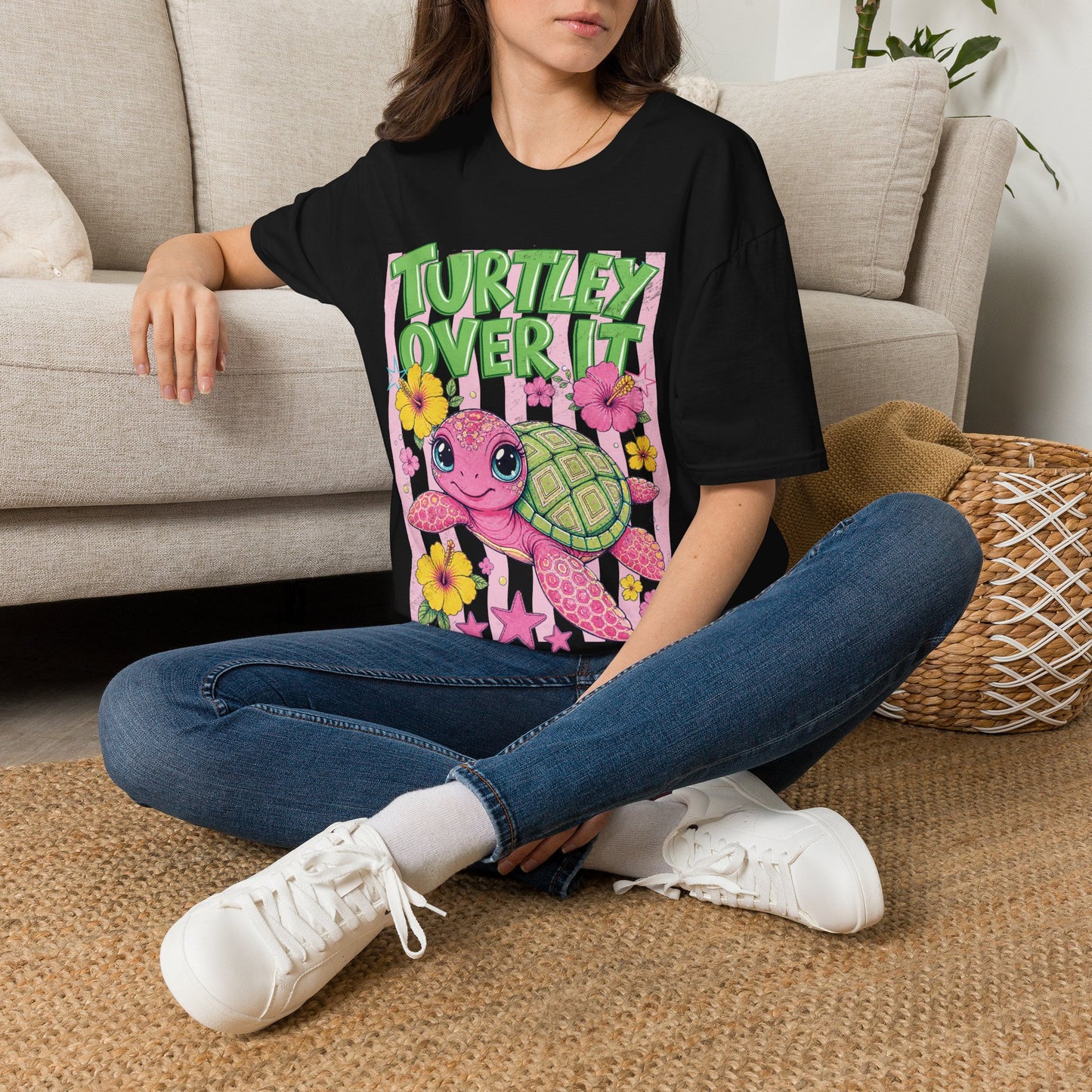 T-Shirt — “Turtley Over It” Floral Sea Turtle Graphic Tee