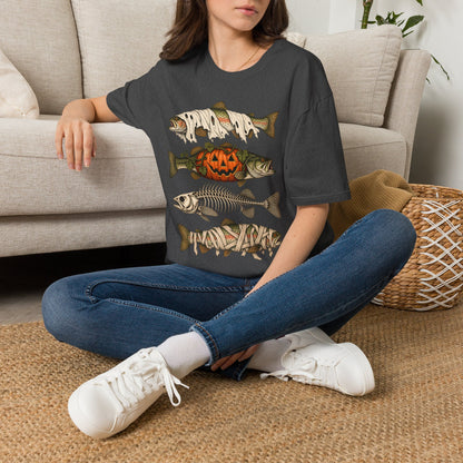 Halloween Fish Skull T-Shirt – Spooky Pumpkin & Fish Bones Fishing Tee