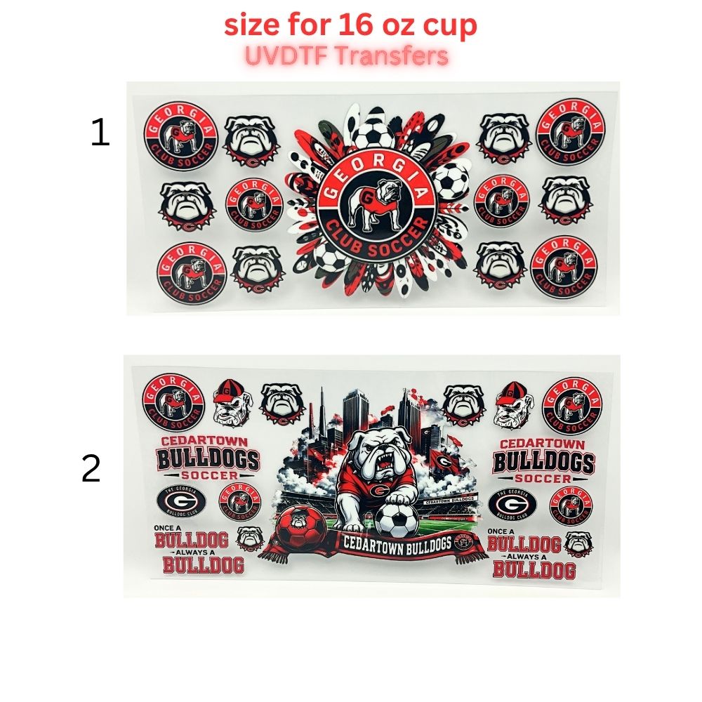 Sports Bulldog Soccer UV DTF Cup Wrap | 16 oz Tumbler Decal | Red & Black Mascot-Inspired Waterproof Transfer