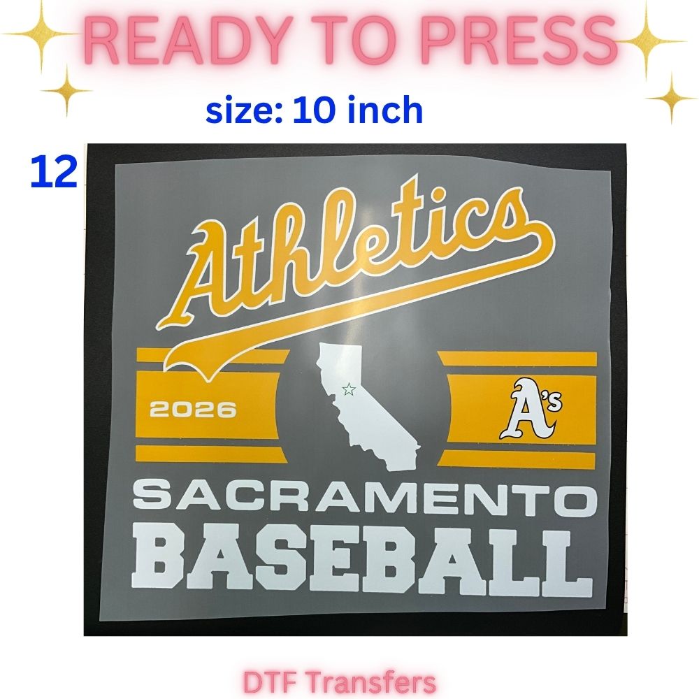 Ready to Press DTF Transfer | Sacramento Baseball Fan Inspired Shirt Transfers | 10 & 12 Inch Heat Transfers | Choose Your Design