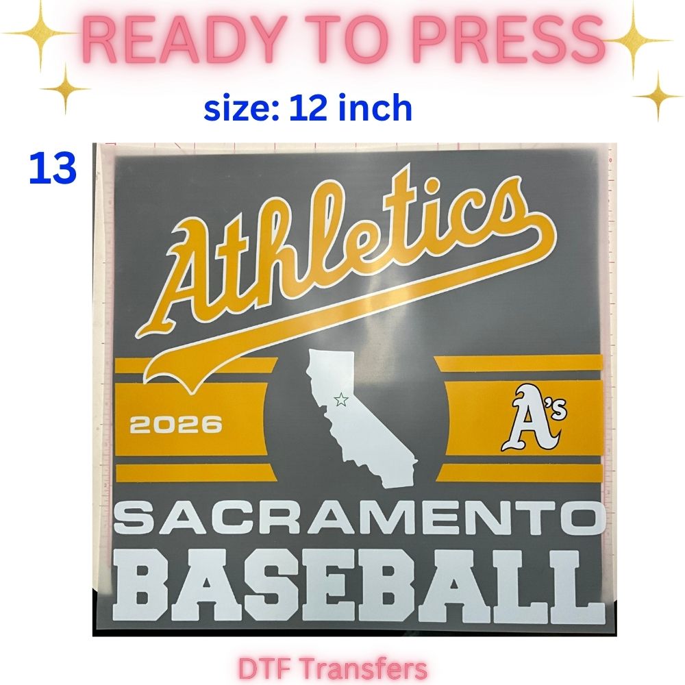 Ready to Press DTF Transfer | Sacramento Baseball Fan Inspired Shirt Transfers | 10 & 12 Inch Heat Transfers | Choose Your Design