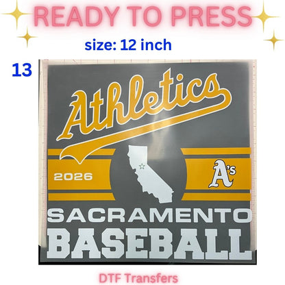 Ready to Press DTF Transfer | Sacramento Baseball Fan Inspired Shirt Transfers | 10 & 12 Inch Heat Transfers | Choose Your Design