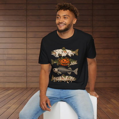 Halloween Fish Skull T-Shirt – Spooky Pumpkin & Fish Bones Fishing Tee
