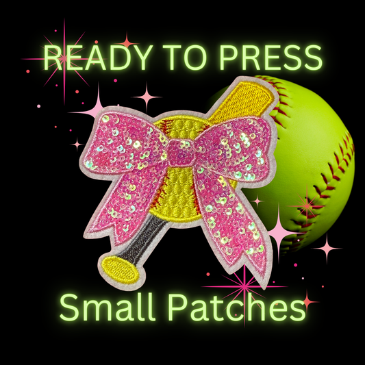 Softball Bow Sequin Patch – Ready to Press Small Heat Transfer Patch for Hats, Jackets, and Bags