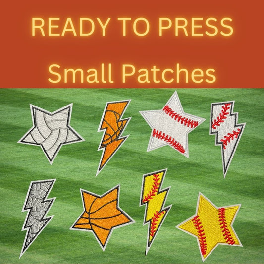 READY TO PRESS Small Sports Patches | Embroidered Hat & Apparel Iron-On Patches