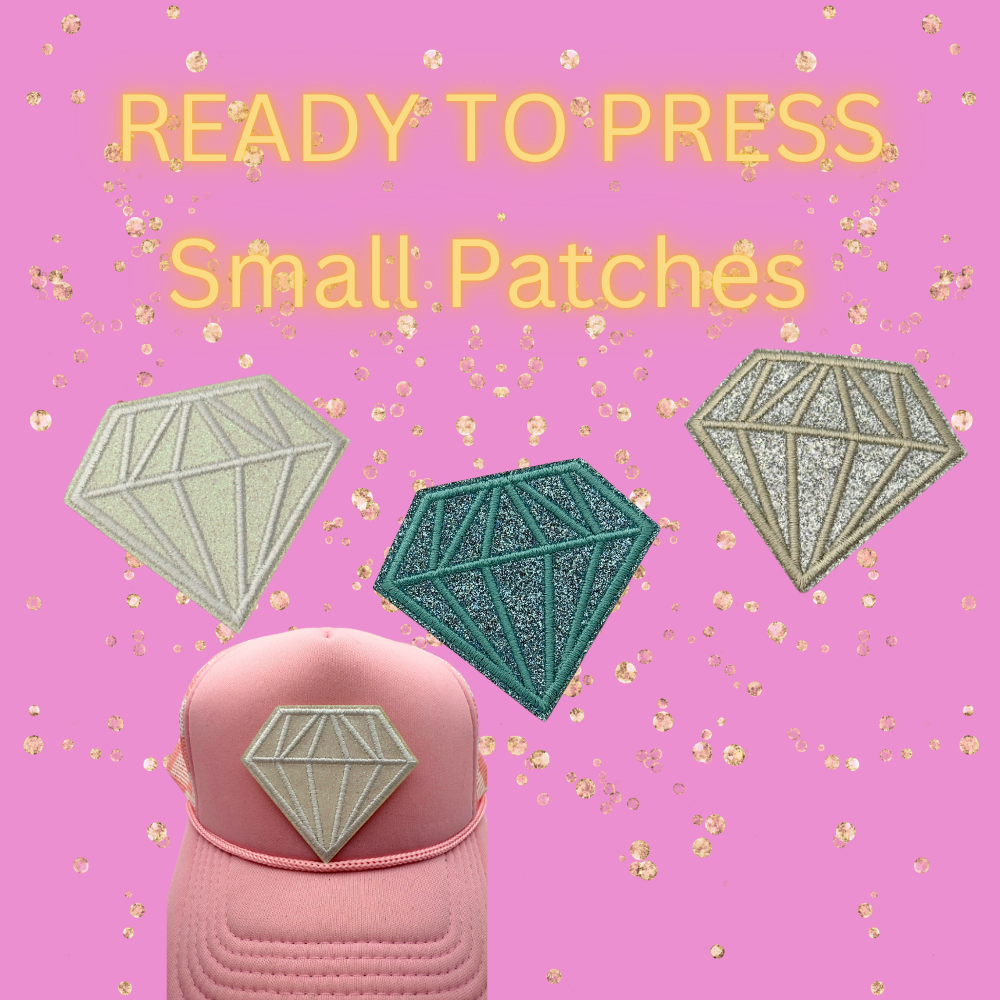 Glitter Diamond Patches – Ready to Press Small Embroidered Appliqués for Hats, Bags & Clothing