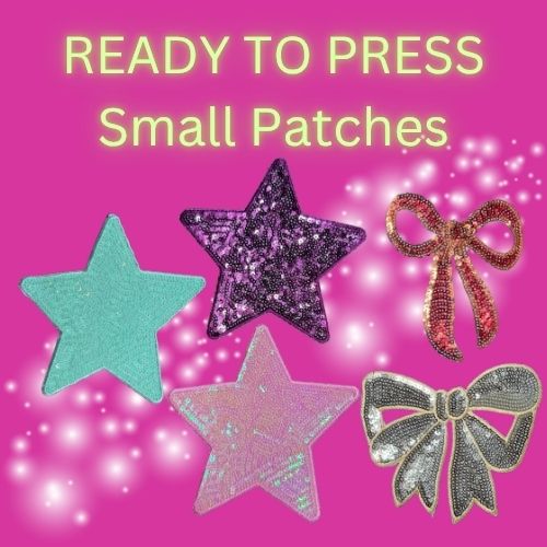 ✨ READY TO PRESS Small Glitter Star & Bow Patches | Sparkly Iron-On Embroidered Appliqués