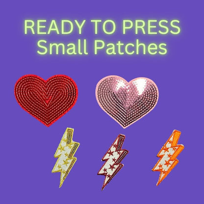 ⚡❤️ READY TO PRESS Small Heart & Lightning Patches | Embroidered Iron-On Appliqués