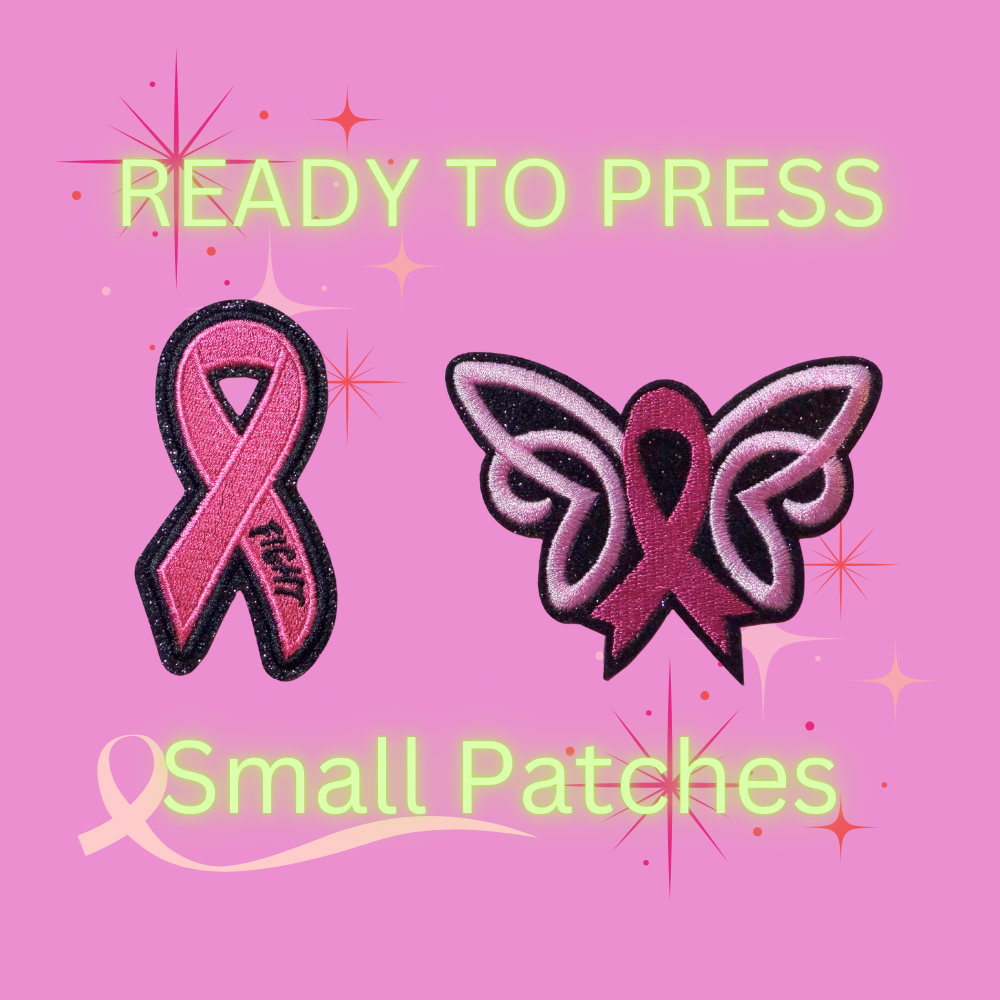 Breast Cancer Awareness Small Patches – Pink Ribbon & Butterfly Ready to Press Iron-On Embroidery