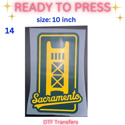 Ready to Press DTF Transfer | Sacramento Baseball Fan Inspired Shirt Transfers | 10 & 12 Inch Heat Transfers | Choose Your Design